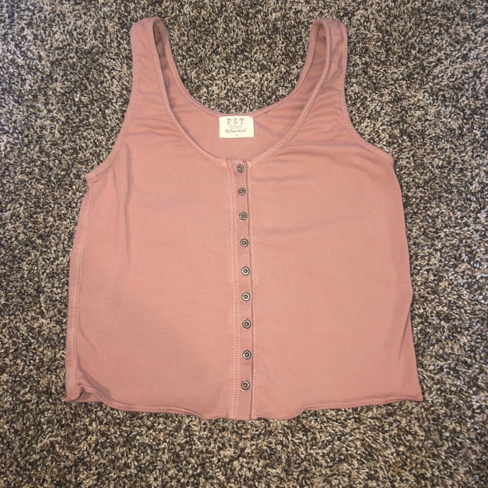 Pink button up tank crop top